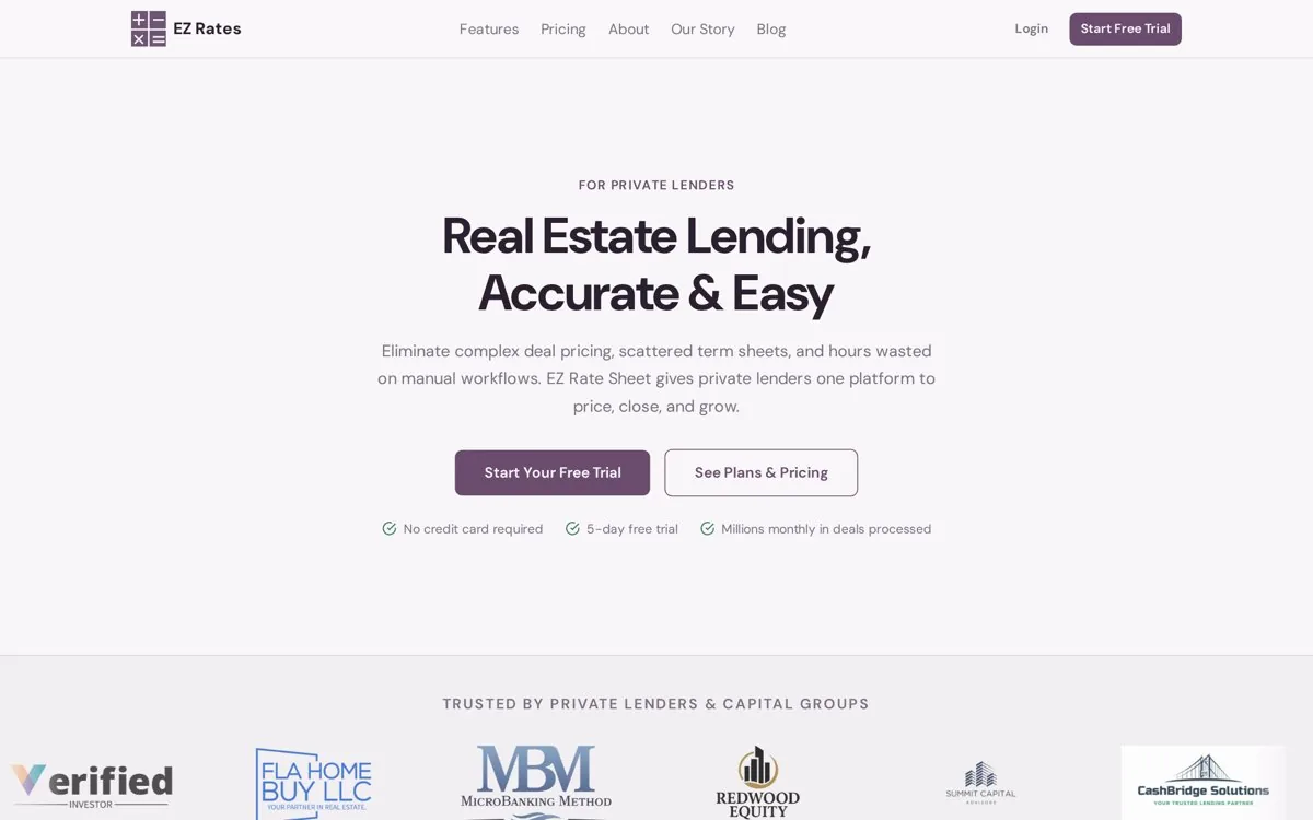 EZ Rate Sheet homepage preview
